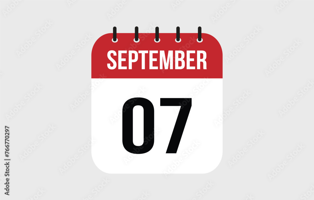 7 September Calendar. September Calendar Vector Illustration. 7 September Calendar. September Calendar Vector Illustration.