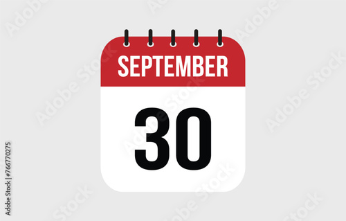 30 September Calendar. September Calendar Vector Illustration.