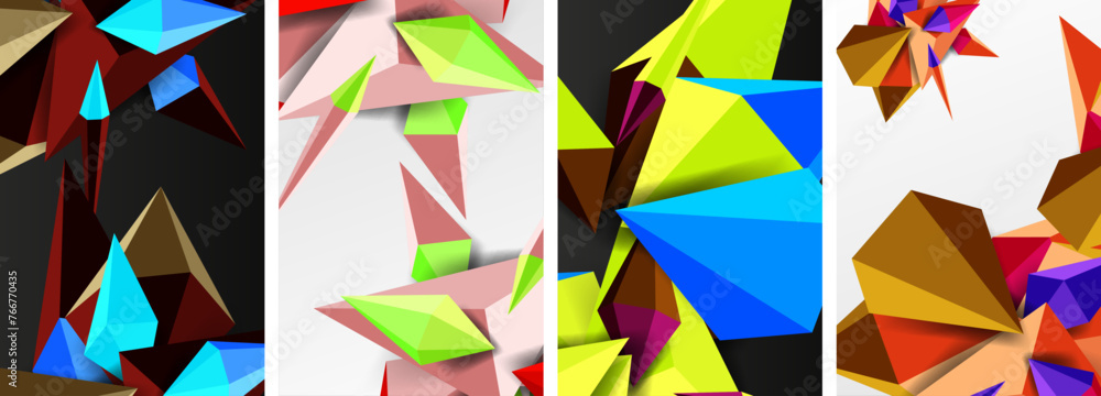Set of triangle geometric low poly 3d shapes posters Set of triangle geometric low poly 3d shapes posters
