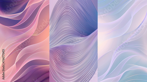 Contemporary technology cover design set. Luxury background with multi colored line pattern (guilloche curves). Premium pastel vector tech backdrop for business template, formal certificate, mockup