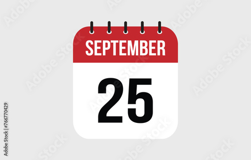 25 September Calendar. September Calendar Vector Illustration.