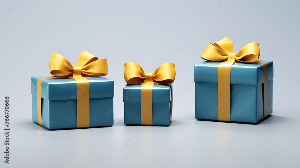 Obraz premium three gift colored boxes tied with a satin ribbon. holiday gift packaging
