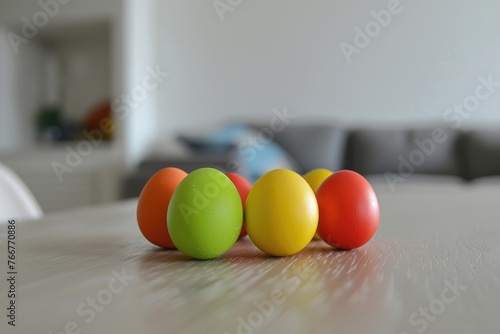 Colorful Easter eggs on a table  white background