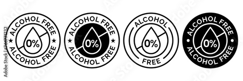 Alcohol free icons. No alcohol logo. Zero percent alcohol symbol. Vector illustration.