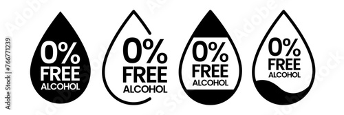 Alcohol free icons. No alcohol logo. Zero percent alcohol symbol. Vector illustration. photo