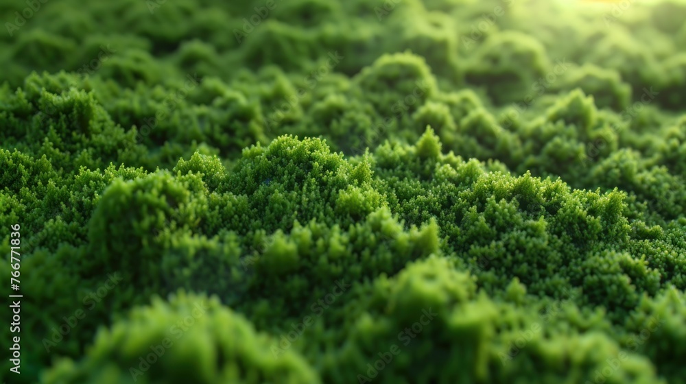 Detailed view of vibrant green moss covering a textured surface up close Detailed view of vibrant green moss covering a textured surface up close