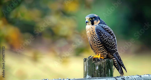 hawk sitting on a wooden post
