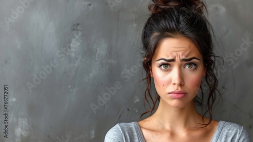A woman with a concerned expression on her face photo