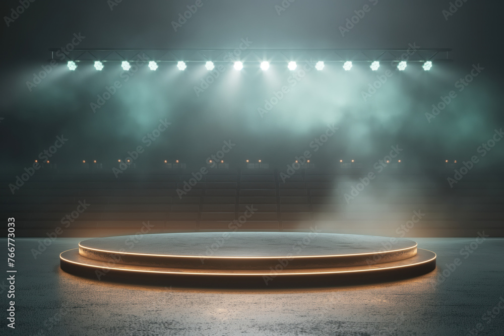 Fototapeta premium Cylindric podium on an arena world football stadium green field stadium