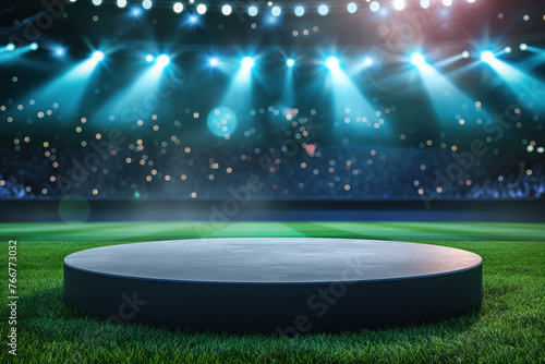 Cylindric podium on an arena world football stadium green field stadium © Koray