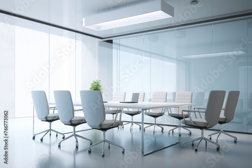 A modern and stylish meeting area featuring sleek furnishings. The blank white empty frame on the wall provides a platform for customization or branding.
