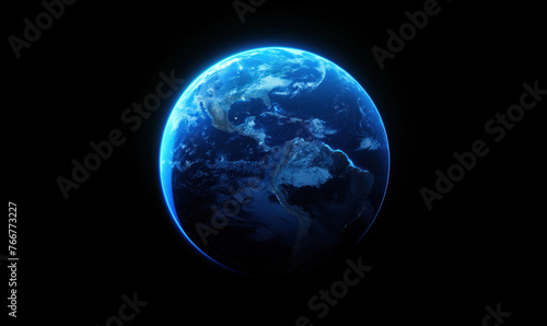 Sphere of planet Earth in outer space. City lights on planet.