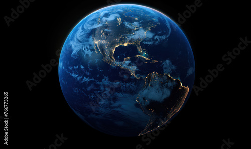 Sphere of planet Earth in outer space. City lights on planet. © Koray