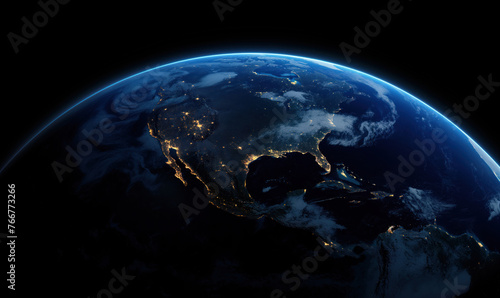 Fototapeta Naklejka Na Ścianę i Meble -  Sphere of planet Earth in outer space. City lights on planet.