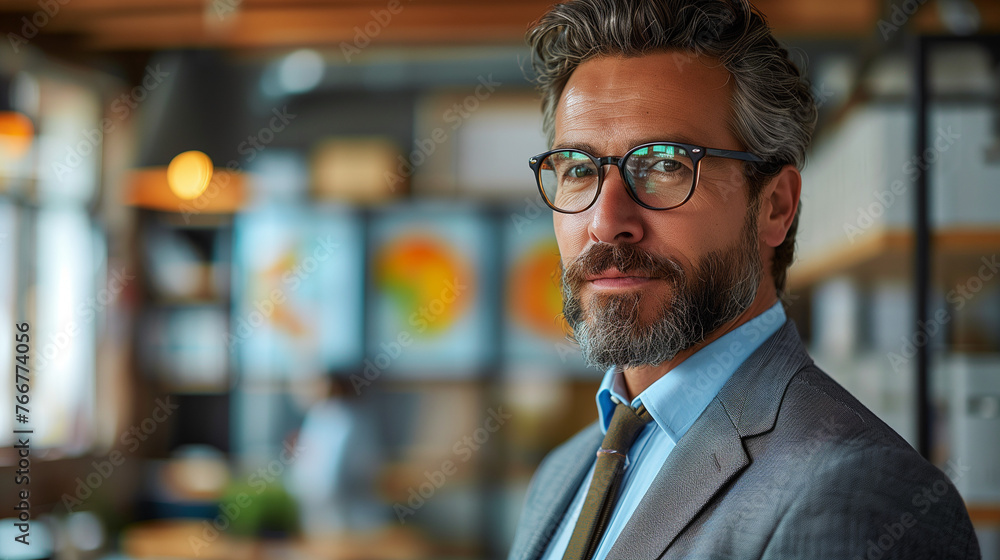 A sophisticated man exudes confidence in a tailored suit, showcasing a refined sense of style while wearing stylish glasses, a business concept A sophisticated man exudes confidence in a tailored suit, showcasing a refined sense of style while wearing stylish glasses, a business concept