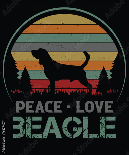 Peace Love Beagle Retro T-shirt design