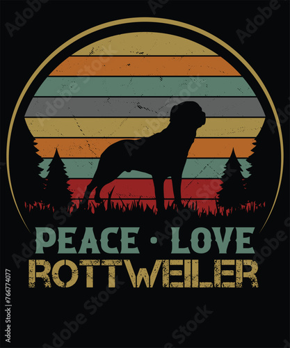 Peace Love Rottweiler Retro T-shirt design