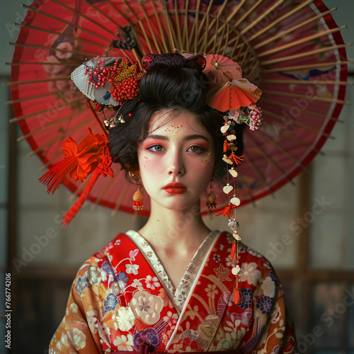 A young japanese woman in kimono.