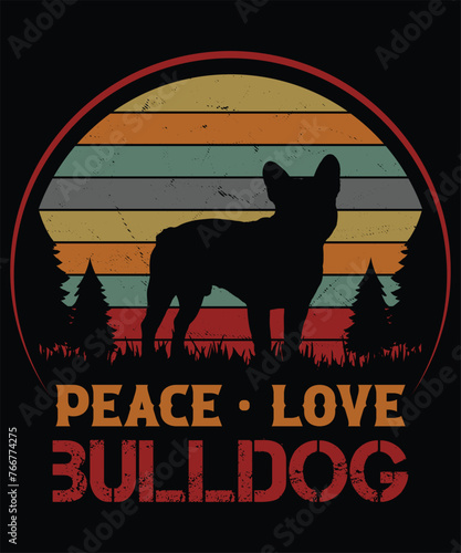 Peace Love Bulldog Retro T-shirt design
