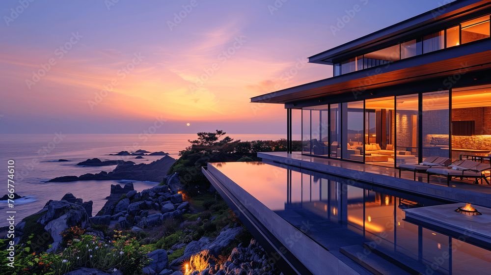 Sunset View at a Luxury Oceanfront House with Infinity Pool