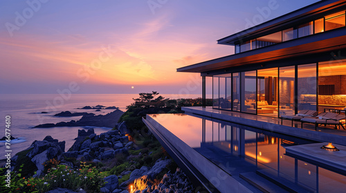 Sunset View at a Luxury Oceanfront House with Infinity Pool