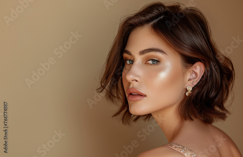 Wallpaper Mural Close up photo of a beautiful brunette woman with short hair. Torontodigital.ca