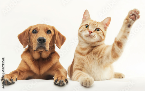 Dog and cat friendship. Isolated back ground.