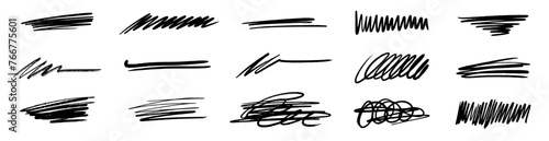 Line brush marker, pen, pencil stroke vector. Line brush marker scribble sketch underline. Hand drawn doodle pencil scratch mark. Scrawl texture underline effect. Vector illustration. photo