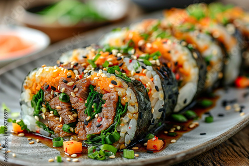 Kimbap, a food served in Korean restaurants