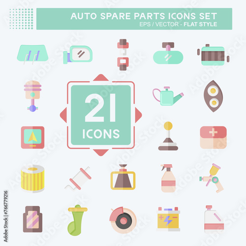 Icon Set Auto Spare Parts. related to Spare Parts symbol. flat style. simple design editable. simple illustration