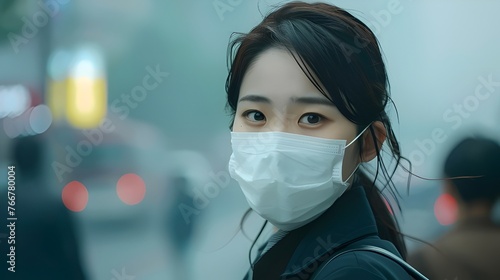 Asian woman with surgical m...