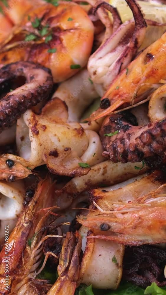 grilled tiger prawns or shrimps with lemon. High quality 4k footage grilled tiger prawns or shrimps with lemon. High quality 4k footage