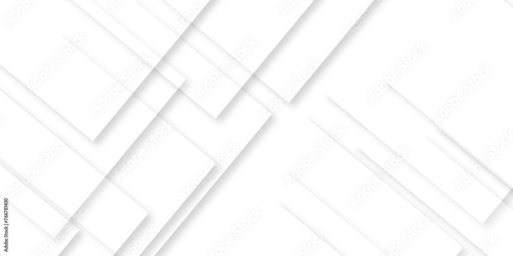 White geometric overlapping square pattern. Vector illustration technology background with shadow. Modern minimal and clean white background with realistic line. light silver background modern design.