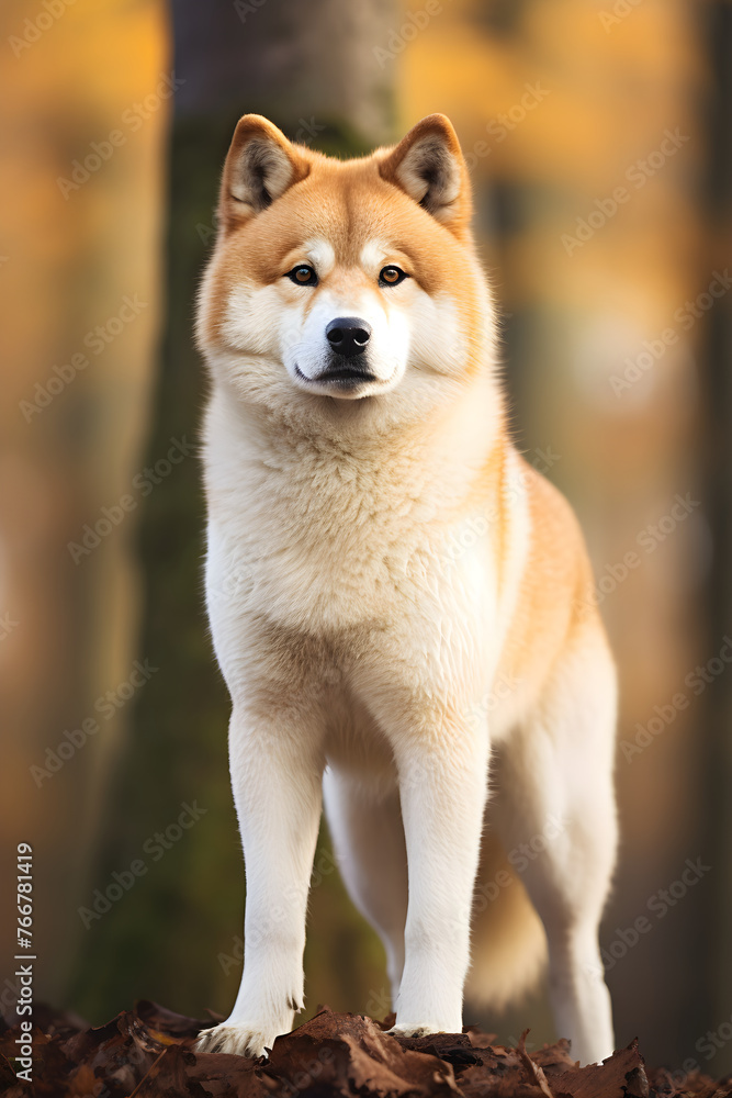 Akita Breed Dog in Natural Setting Exhibiting Its Grandeur and Exquisite Appearance