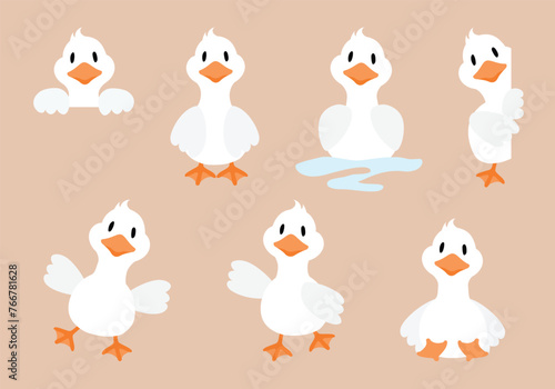 Easter white goose cartoon set