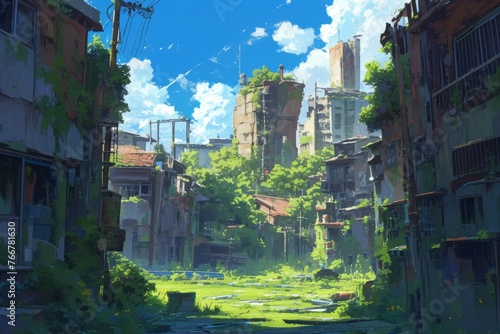 Abandoned city, anime wallpaper, background