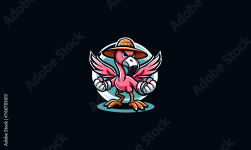 flamingo karate with hat vector mascot design