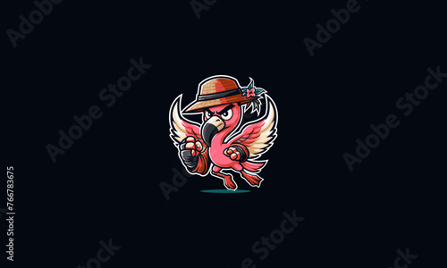 flamingo karate with hat vector mascot design