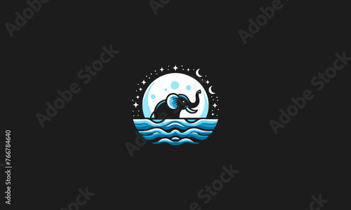 elephant on sea night moon vector logo design