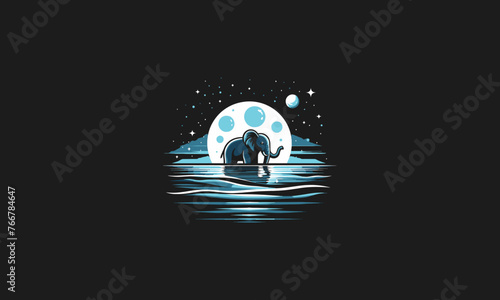 elephant on sea night moon vector logo design
