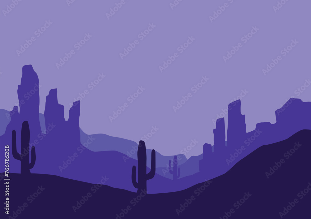 Desert landscape in America vector. Vector illustration in flat style.	