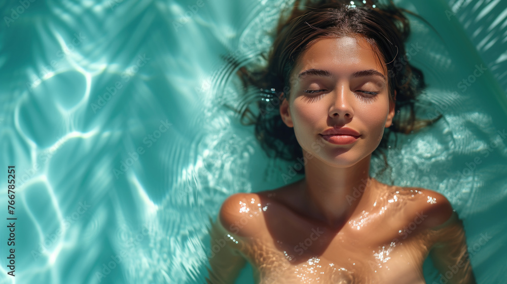 portrait, a young pretty girl bathes in a spa pool