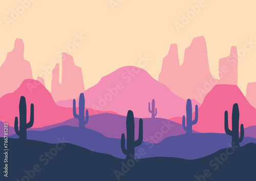 Desert landscape in America vector. Vector illustration in flat style. 