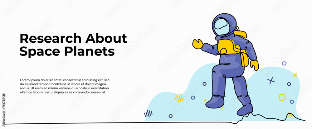 Spaceman vector illustration. Space travel design. Modern flat in continuous line style Spaceman vector illustration. Space travel design. Modern flat in continuous line style