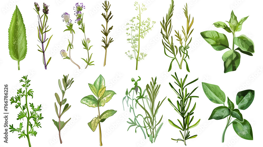 et of herbs and plants, isolated on transparent background