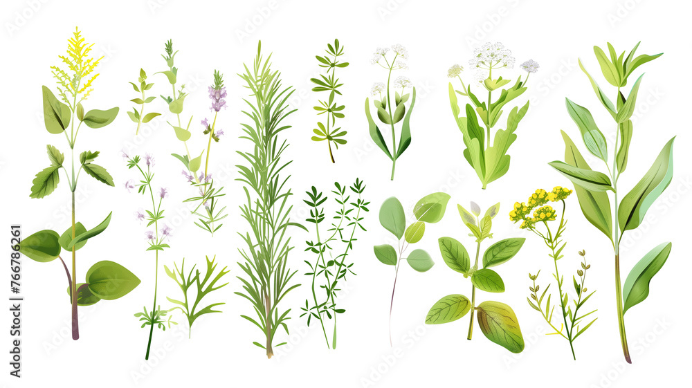 et of herbs and plants, isolated on transparent background - obrazy, fototapety, plakaty 