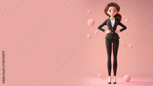 Illustration of A businesswoman wearing formal suit, hands on her hips © Ari