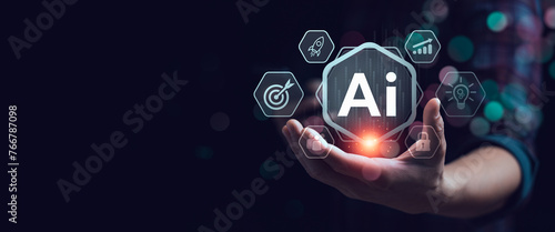 Obraz na plátně AI Integration in Business Technology by processing data, improving decision-making, developing innovative products, automating processes, and boosting competitiveness