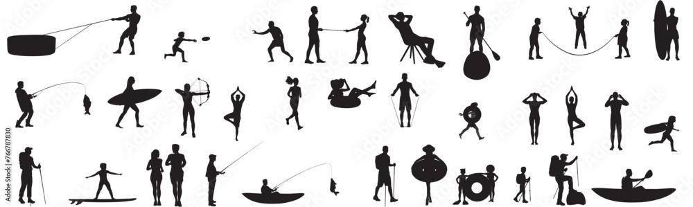 Silhouette of happy people enjoying summer vacation. Silhouette of happy people enjoying summer vacation.
