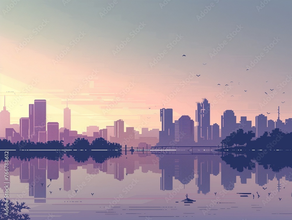 A quiet cityscape at dusk, reflecting the calm and beauty of urban twilight. Generative AI